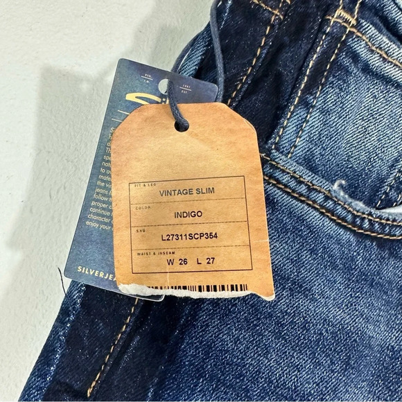 NWT Silver Jeans Vintage Slim Mid Rise Dark Wash Tuxedo Stripe Jeans - Picture 6 of 13